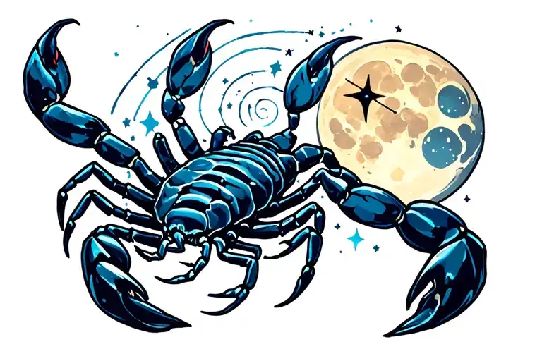 Scorpion With Moon And Aquarius Constellation In The Background