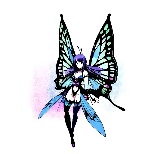 Butterfly With Electric Blue Eyes Japanese Demon Design On Its Wings