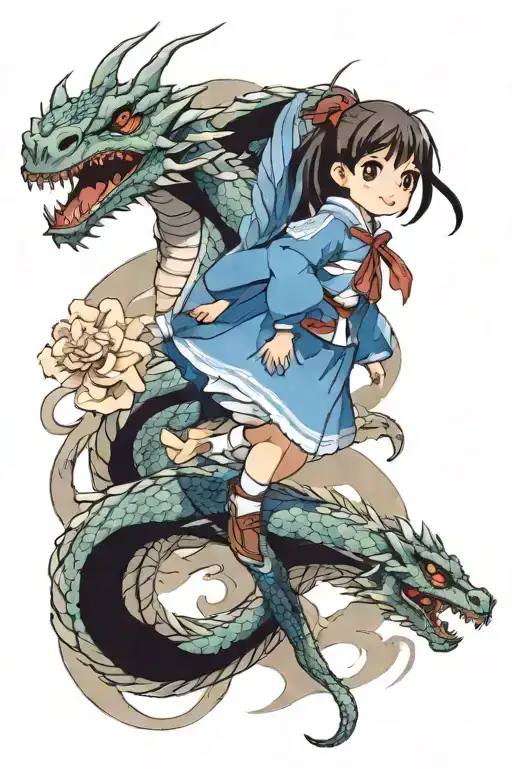 Little Girl Flying On The Dragon Haku Dragon