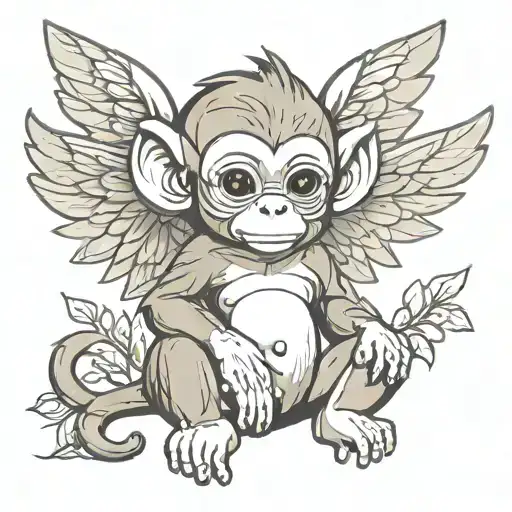 Baby Monkey With Wings Sitting