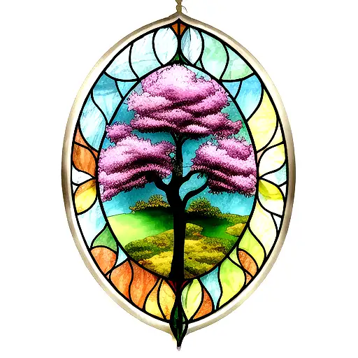 Stained Glass Tree With Big Leaves