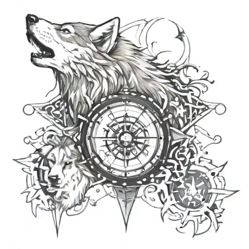 Wolf And Compass Surrounded
