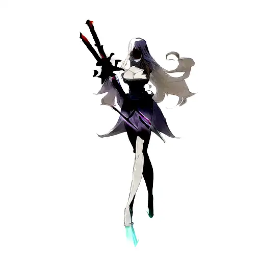 A Long White Haired Woman With A Greatsword Posed At Night Full Moon