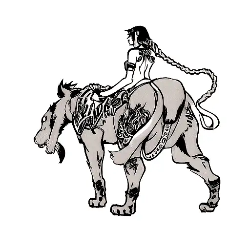 Back Tattoo With Girl Holding A Lion In Her Hands