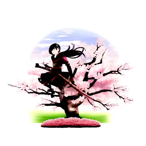 Katana Sword And Cherry Blossom