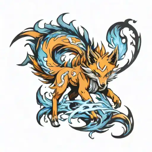 Nine Tailed Fox Surrounded By Blue Flames