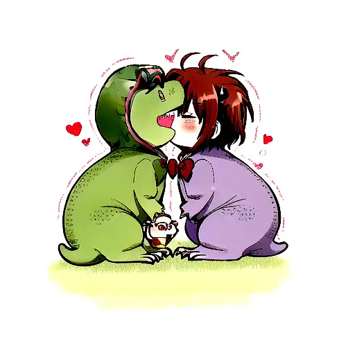 Two Dinosaurs Chibbi Giving Each Other A Heart As A Sign Of Love