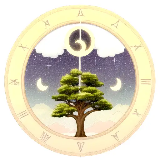 Treescape With Night Sky With Moon And Zodiac Elements