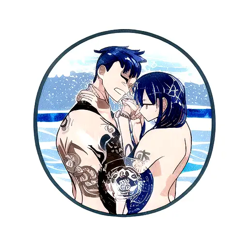 A Traditional Tattoo Of Astrology Symbols Intertwined With Water And Waves