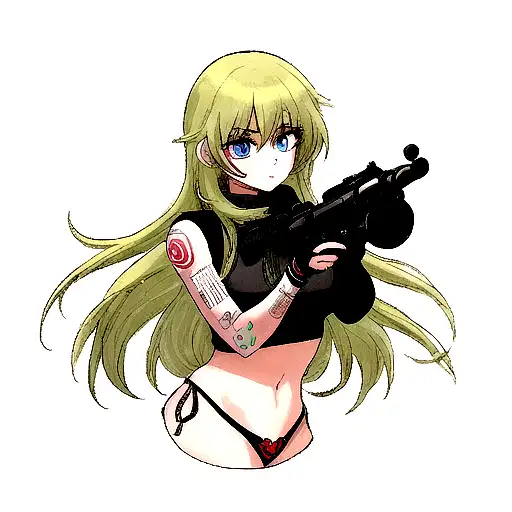 Girl With Gun And Tatto On Shes Hand Cvndy Cvp