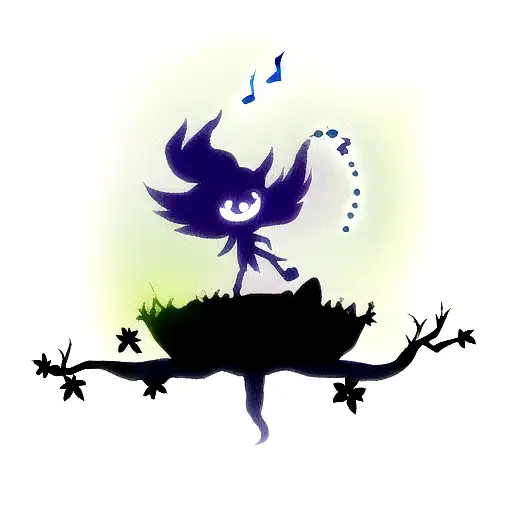 A Silhouette Of Ori From Ori And The Blind Forest Playing A Musical Instrument