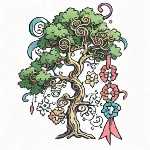 Cartoon Tree W Different Colored Cancer Ribbons Hanging From It