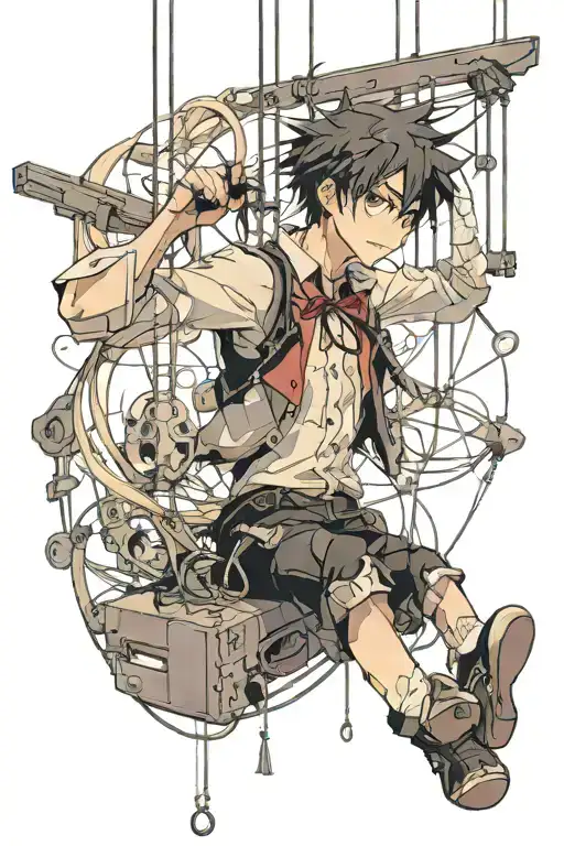Guy Hanging On Strings Marionette With The Strings Cut Above Anime