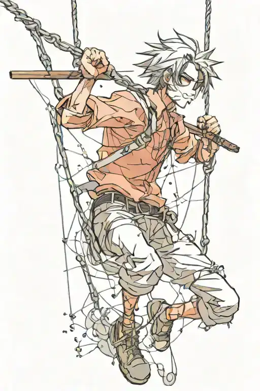 Guy Hanging On Strings Like A Marionette Emitting Powerful Aura