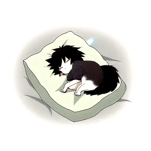 Cute Wolf Sleeping In A Bed In Childish Drawing