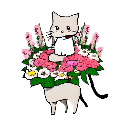 A Cat Wearing A Nurse's Hat Surrounded By Flowers