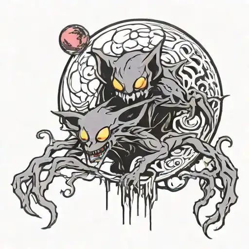 Ghastly And Haunter Below A Blood Moon