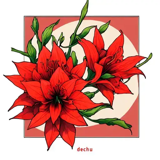 Red Lycoris With Writing '' Angel Dechu '' In Japanese