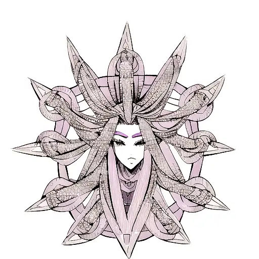 A Fierce Medusa With Intricate Geometric Patterns For Hair
