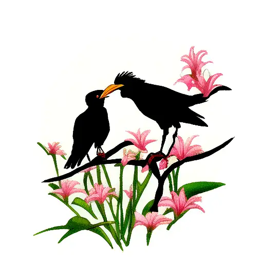 Lily Flower With Raven Bird
