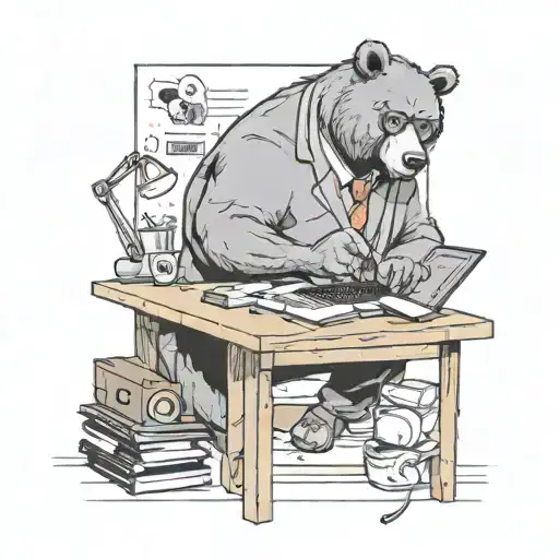 Nerdy Man Working At Desk With Bear Beside Him