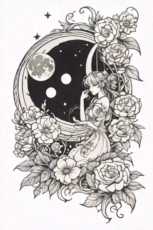 Moon And Flowers