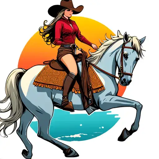 Cowgirl Riding Into The Sunset