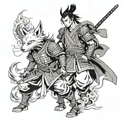 A Warrior Samurai And A Kitsune
