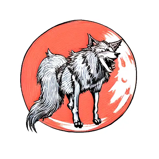 A Realistic Depiction Of A Wolf Howling At A Red Moon