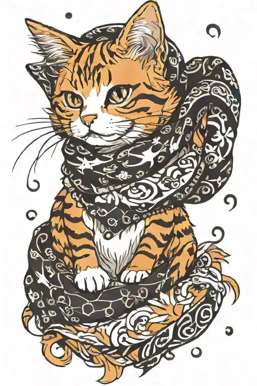 Ginger Cat With Black And White Scarf