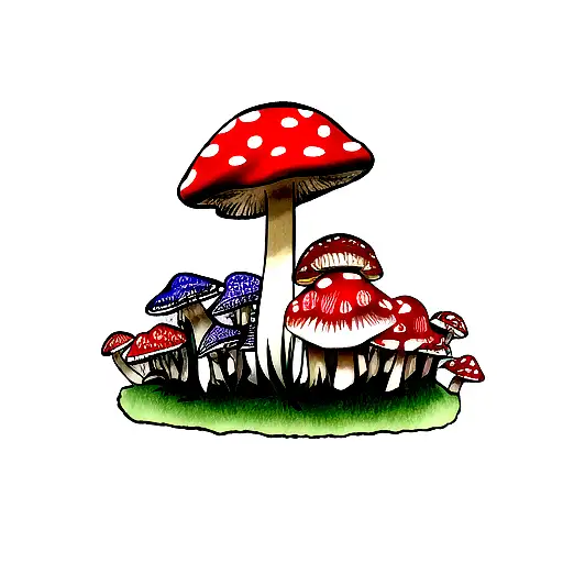 Colorful Mushrooms On Dark Skin