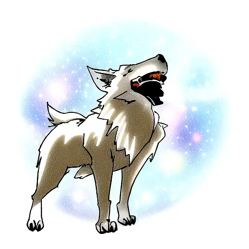 A Wolf Howling At A Galaxy-filled Sky