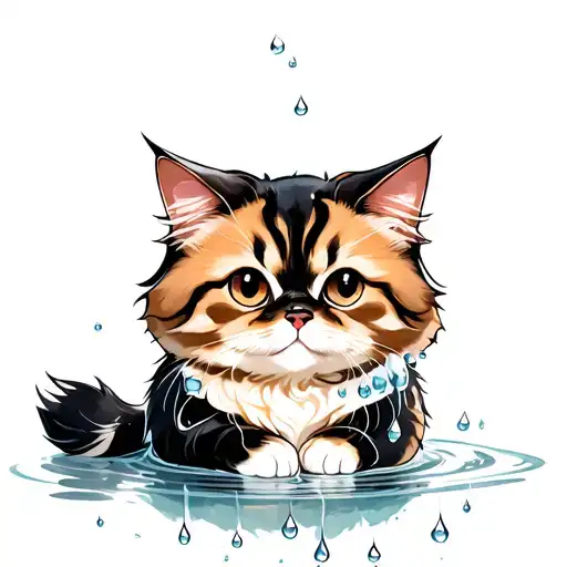 Persian Cat Playing With Droplets