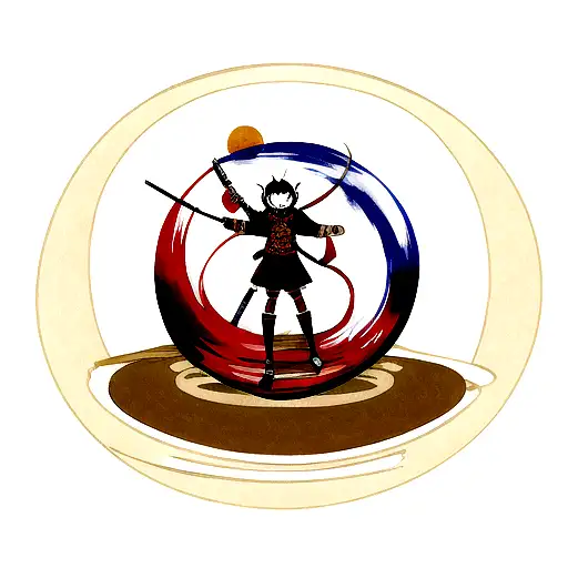 Planets And Moon With Demon Samurai