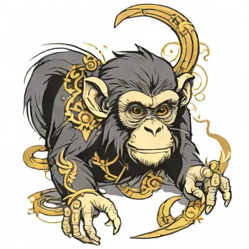 A Humanoid Monkey With A Golden Tail And A Scholarly Look