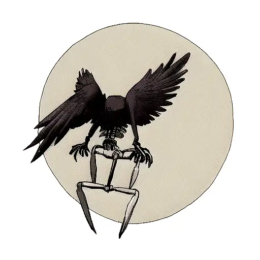 A Skeletal Raven Landing In The Moonlight