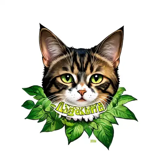 Cat With Green Plant And My Integrated Heavy Letter