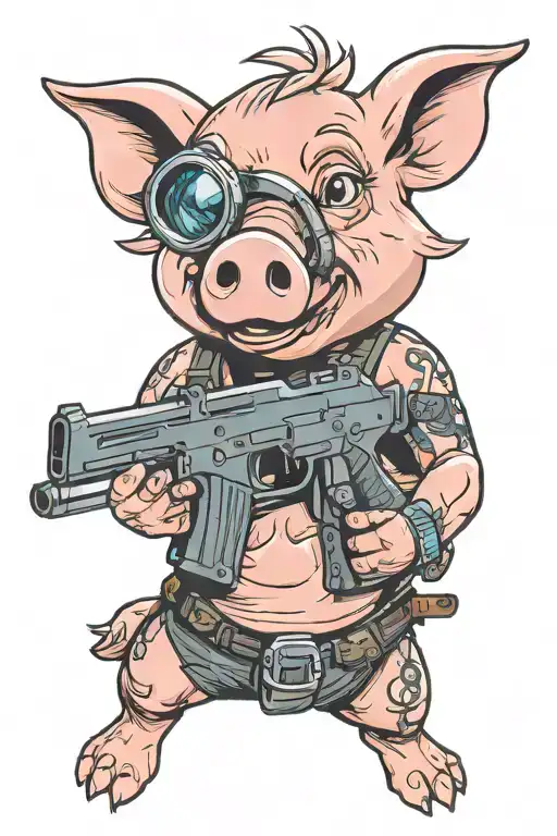 Cartoon Pig Holding Guns Crossed