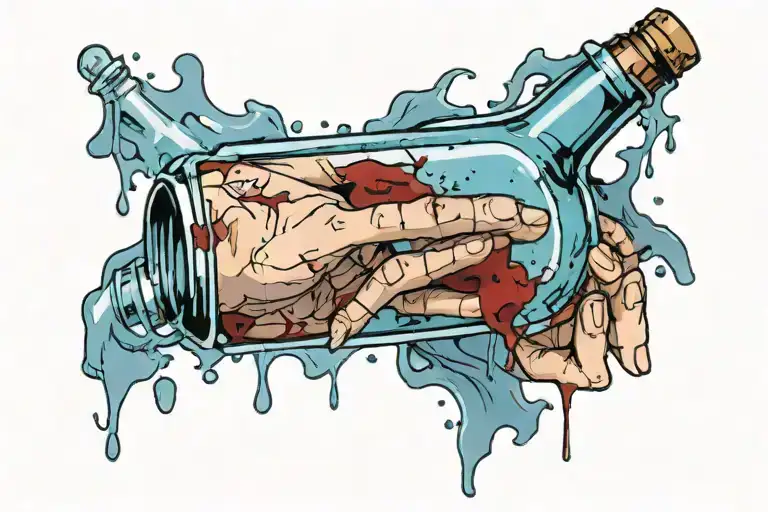 Hand Holding A Broken Bottle With Blood
