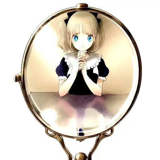Girl In Hand Mirror With Space Dripping Out Of Mirror And Her Eyes