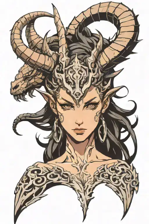 Evil Woman With Horns Bahamut Head
