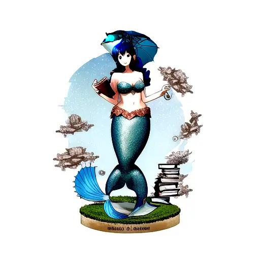 Mermaid With Book Umbrella