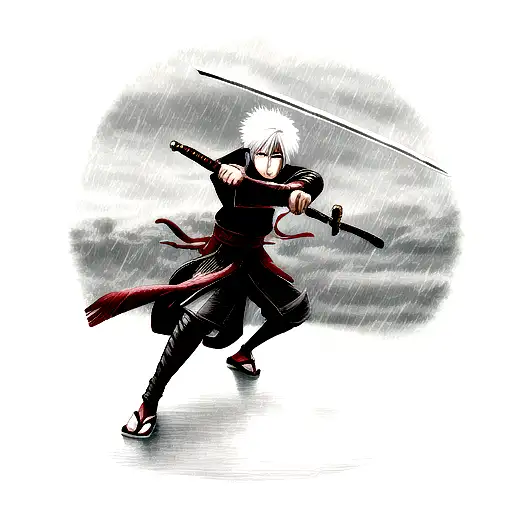 Japanese Warrior With A Sword On Stormy Weather