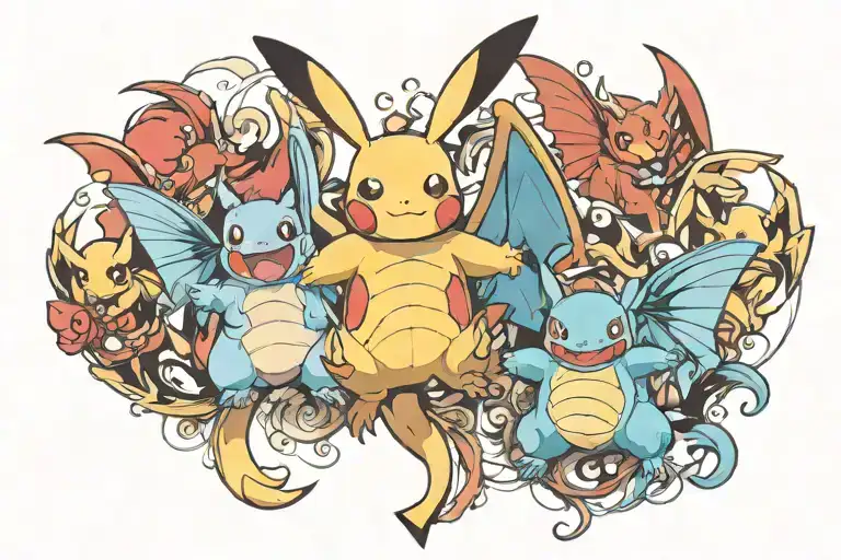 Pikachu Butterfree And Charizard Father Looking