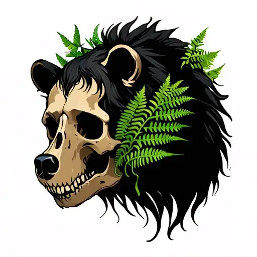 Bear Skull With Ferns Sprouting