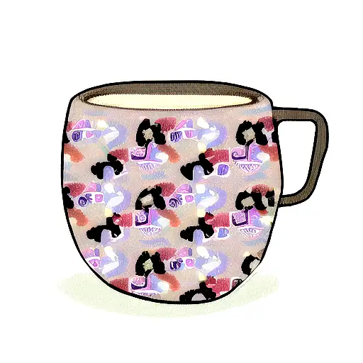 A Coffee Cup With 80S-themed Patterns And Designs