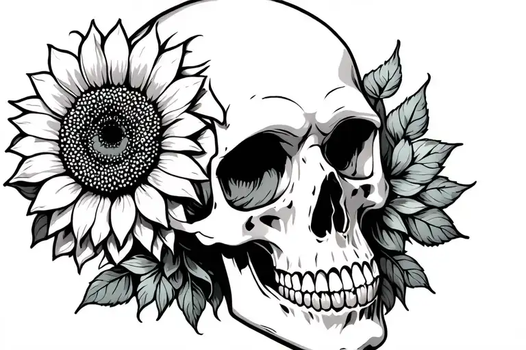 Gothic Rose Sunflower Inside Skull