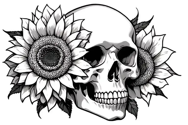 Gothic Rose Sunflower Inside Skull