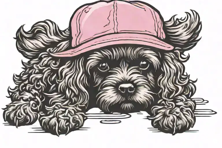 Black Cockapoo With Pink Hat Sitting