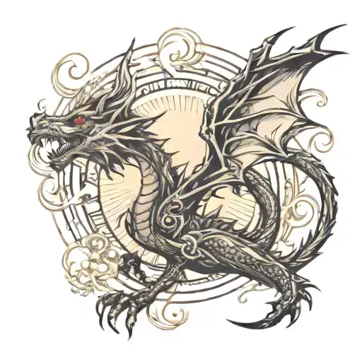 Dragon Flying Towards The Sun